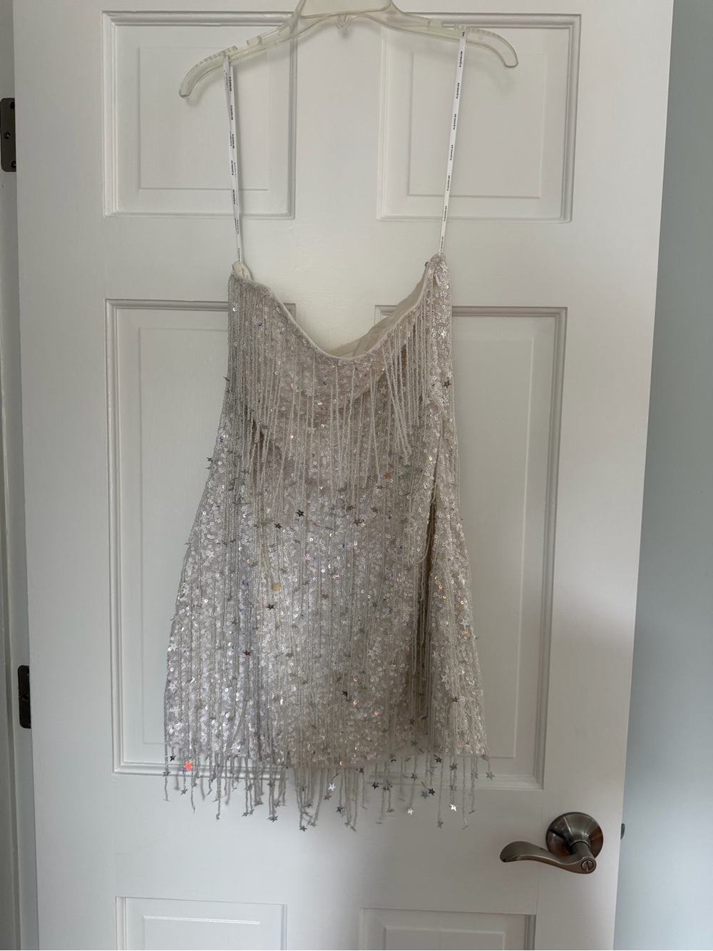 Retrofete Silver Sequin Fringe Mini Dress